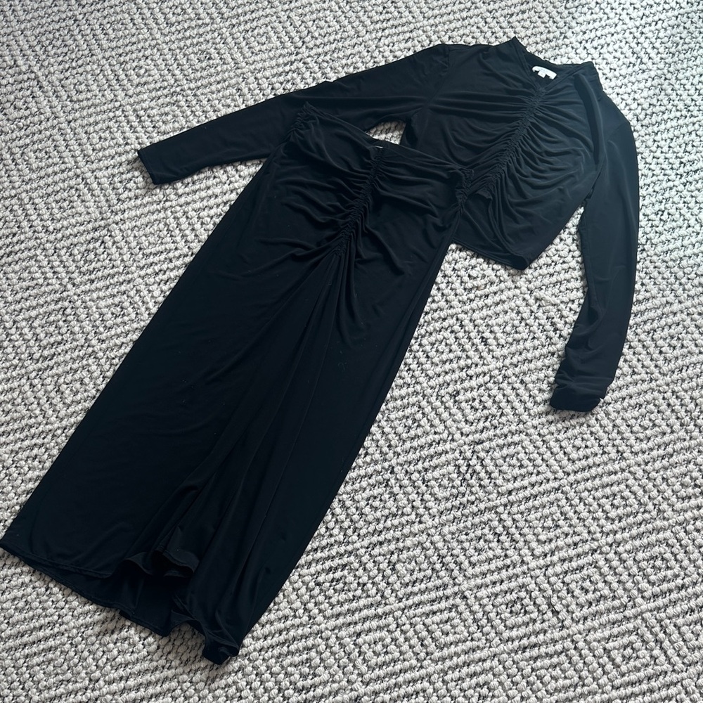 A.L.C. Black Long Sleeve Ruched Dress